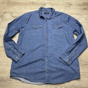 Ghost Shirt Mens XL Blue Solid Chambray Long Sleeve Button Up Stretch Casual